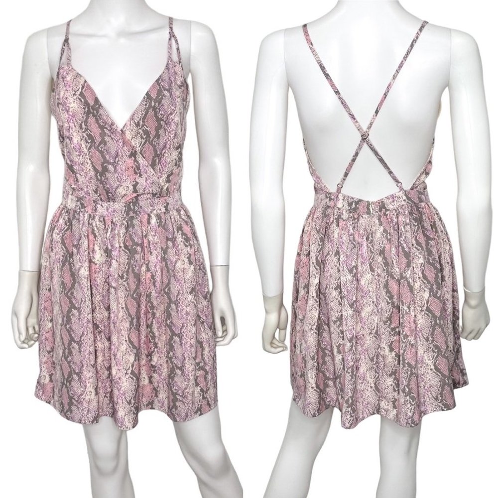 Gianni Bini Faux Wrap Snakeskin Print A-Line Mini Dress in Purple Pink Size XS